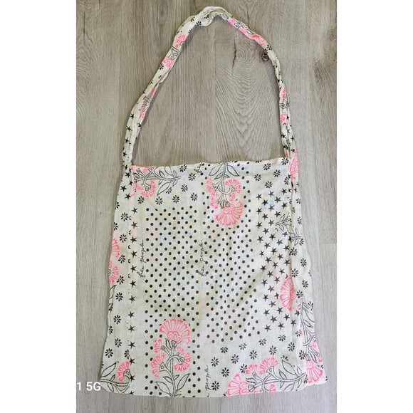 Free People Handbags - FREE PEOPLE Block Print Gauzy Boho Medium Reusable Tote Bag - Beige Black & Pink